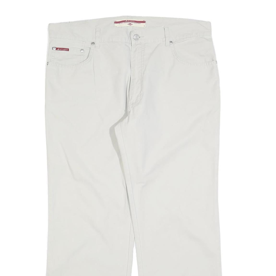 LEE COOPER Mens Cotton Blend White Regular Straight Trousers W36 L30 Casual Zip