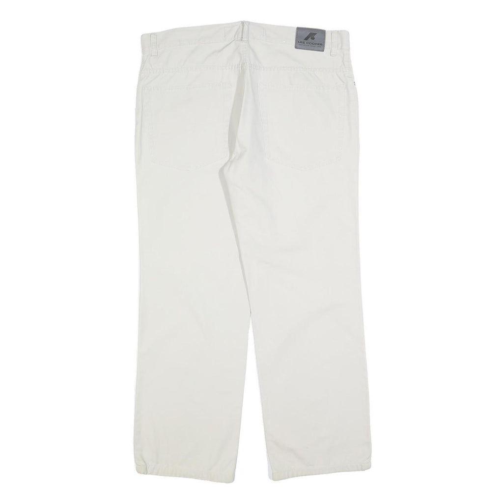 LEE COOPER Mens Cotton Blend White Regular Straight Trousers W36 L30 Casual Zip
