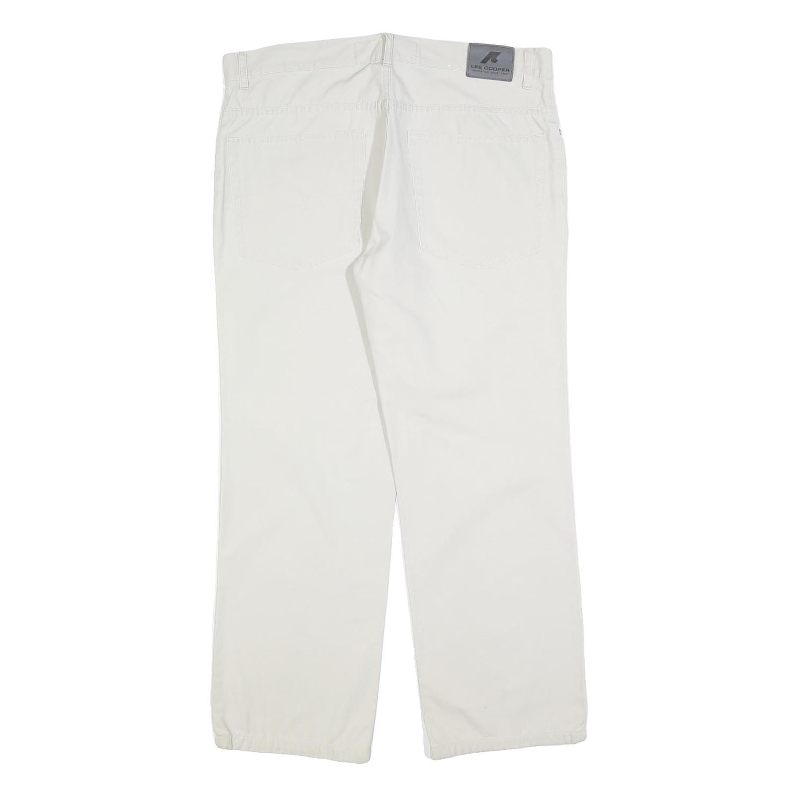 LEE COOPER Mens Cotton Blend White Regular Straight Trousers W36 L30 Casual Zip