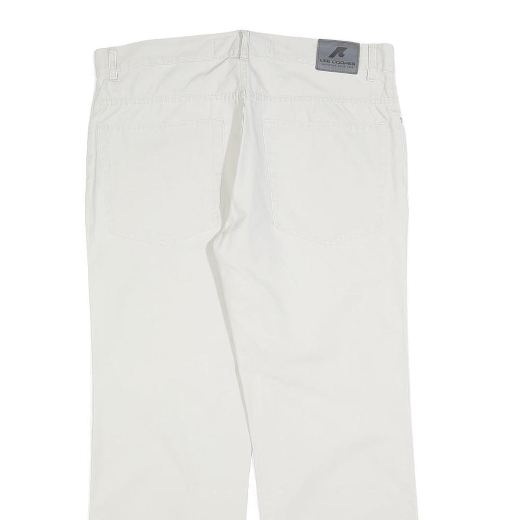 LEE COOPER Mens Cotton Blend White Regular Straight Trousers W36 L30 Casual Zip