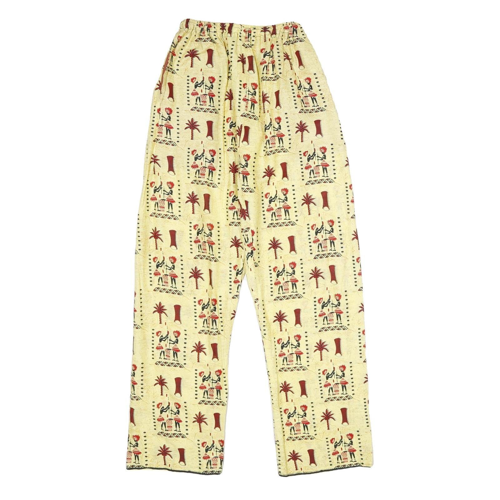 Womens Cream African Tribal Art Regular Leg Trousers W22 L30 Lightweight Summer