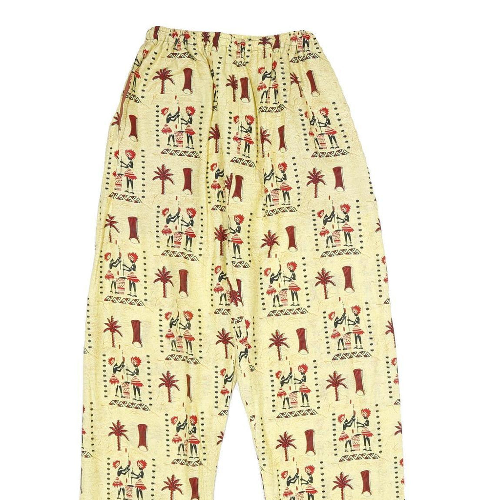 Womens Cream African Tribal Art Regular Leg Trousers W22 L30 Lightweight Summer