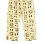 Womens Cream African Tribal Art Regular Leg Trousers W22 L30 Lightweight Summer