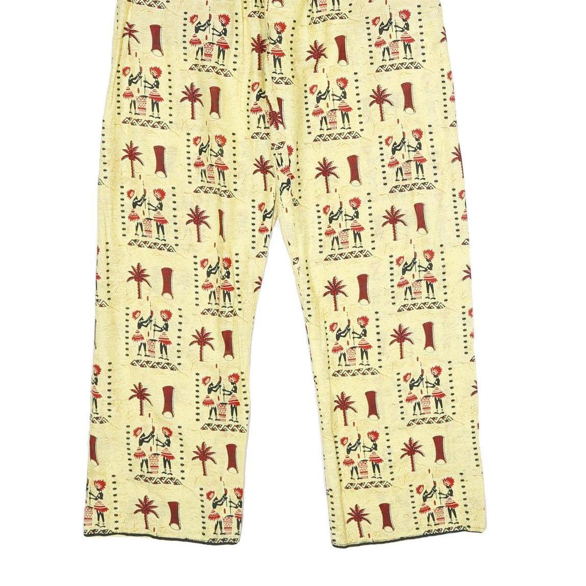 Womens Cream African Tribal Art Regular Leg Trousers W22 L30 Lightweight Summer