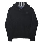 TOMMY HILFIGER Mens Black Cotton Blend Button Jacket L Shawl Collar Knitwear