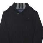 TOMMY HILFIGER Mens Black Cotton Blend Button Jacket L Shawl Collar Knitwear