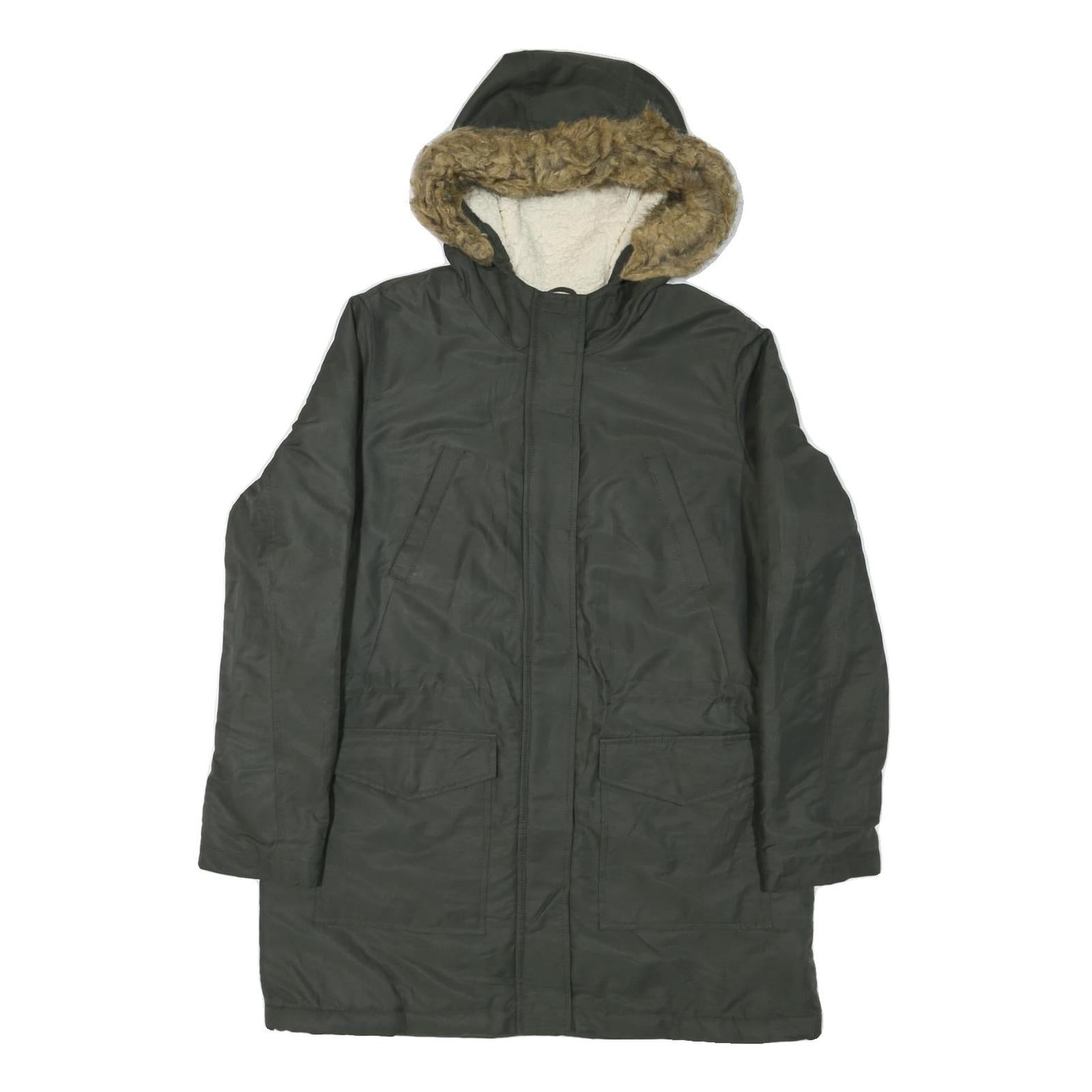 LEVI'S Womens Green Cotton Blend Hooded Zip Parka Jacket L Winter Outerwear