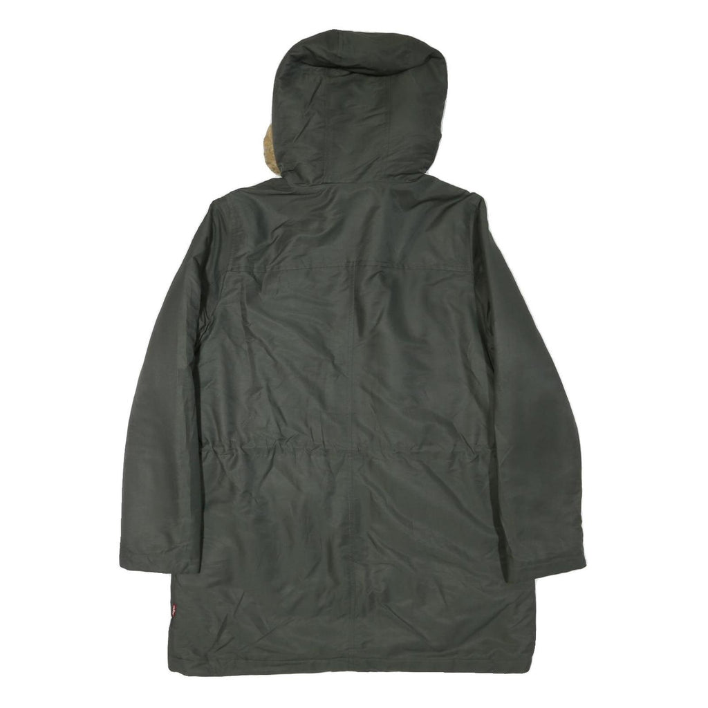 LEVI'S Womens Green Cotton Blend Hooded Zip Parka Jacket L Winter Outerwear