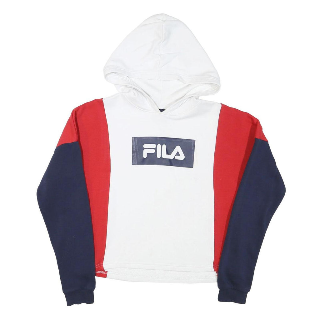 FILA Mens White & Red & Navy Hoodie XS Cotton Blend Pullover Logo Casual