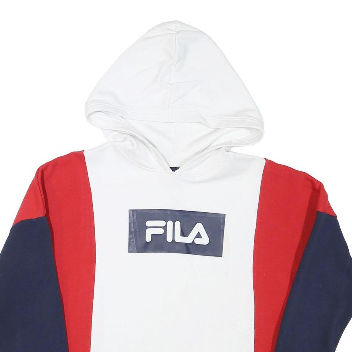 FILA Mens White & Red & Navy Hoodie XS Cotton Blend Pullover Logo Casual