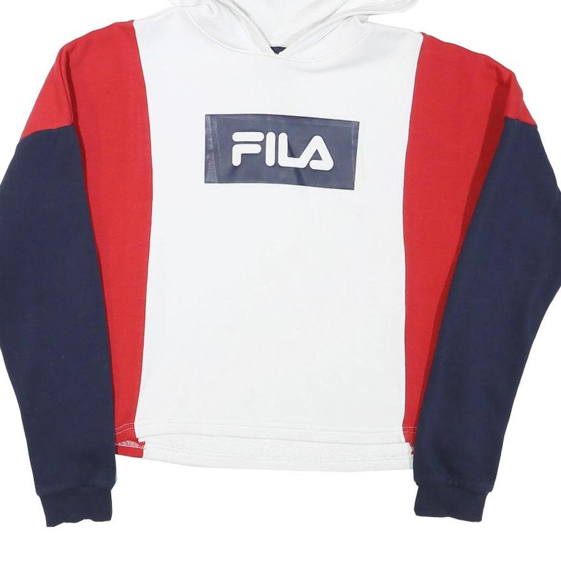 FILA Mens White & Red & Navy Hoodie XS Cotton Blend Pullover Logo Casual