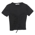 CALVIN KLEIN JEANS Womens Black Ruched Short Sleeve Crew Neck Top S