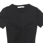 CALVIN KLEIN JEANS Womens Black Ruched Short Sleeve Crew Neck Top S