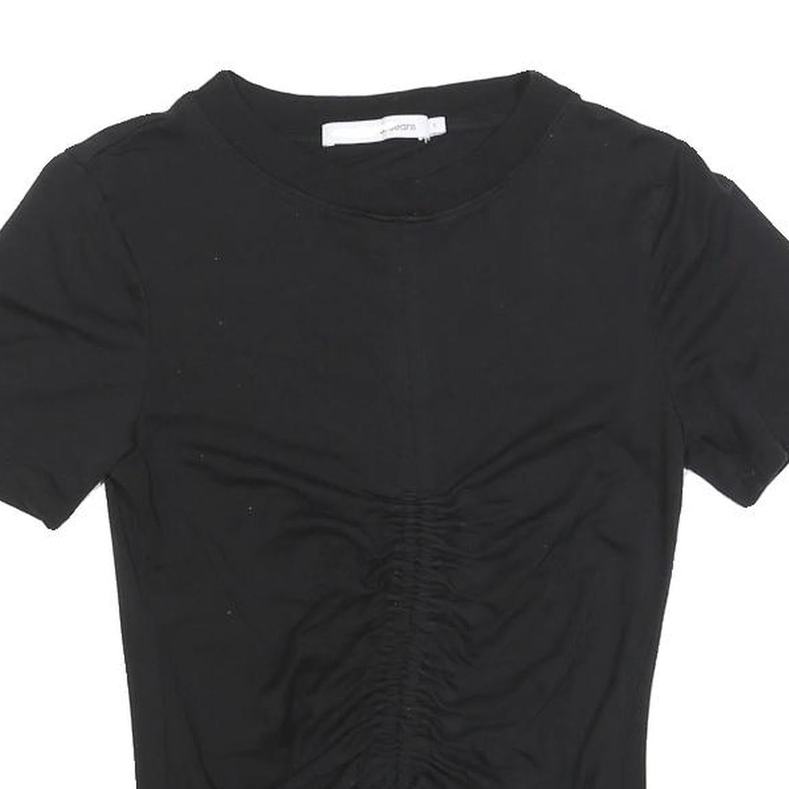 CALVIN KLEIN JEANS Womens Black Ruched Short Sleeve Crew Neck Top S