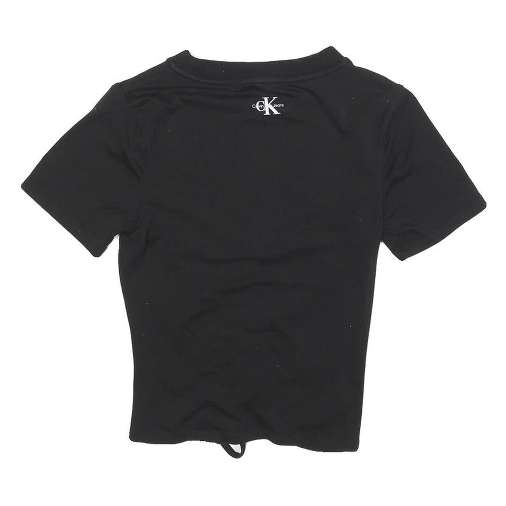 CALVIN KLEIN JEANS Womens Black Ruched Short Sleeve Crew Neck Top S