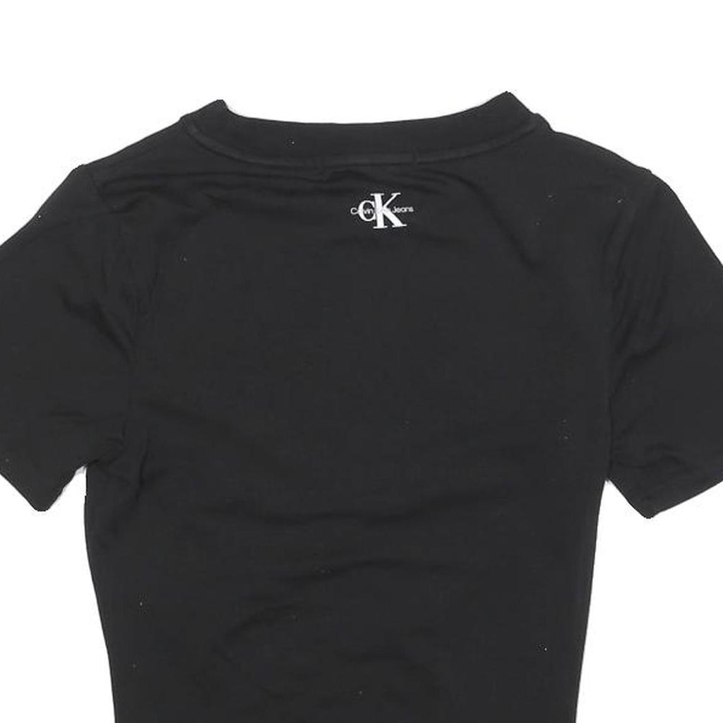 CALVIN KLEIN JEANS Womens Black Ruched Short Sleeve Crew Neck Top S