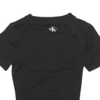 CALVIN KLEIN JEANS Womens Black Ruched Short Sleeve Crew Neck Top S