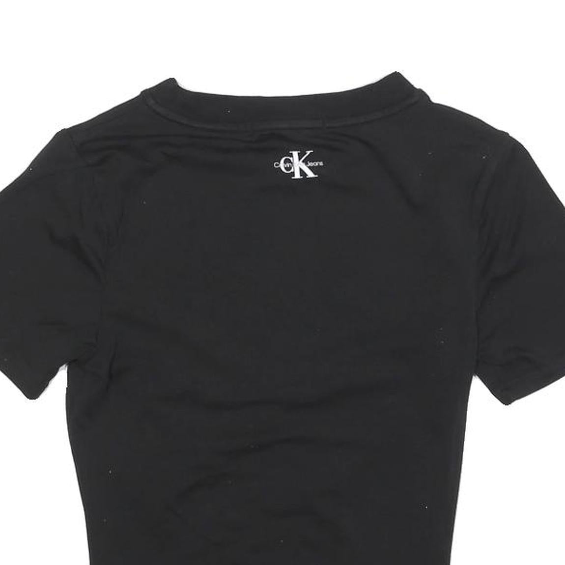 CALVIN KLEIN JEANS Womens Black Ruched Short Sleeve Crew Neck Top S