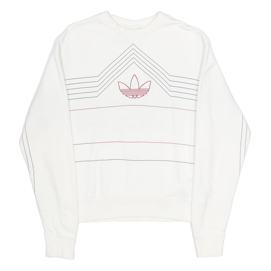 ADIDAS Mens White Sweatshirt S Crew Neck Cotton Blend Retro Logo