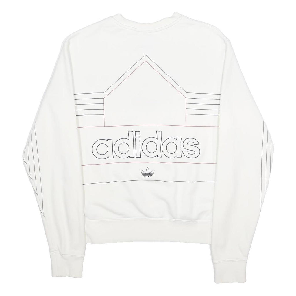ADIDAS Mens White Sweatshirt S Crew Neck Cotton Blend Retro Logo