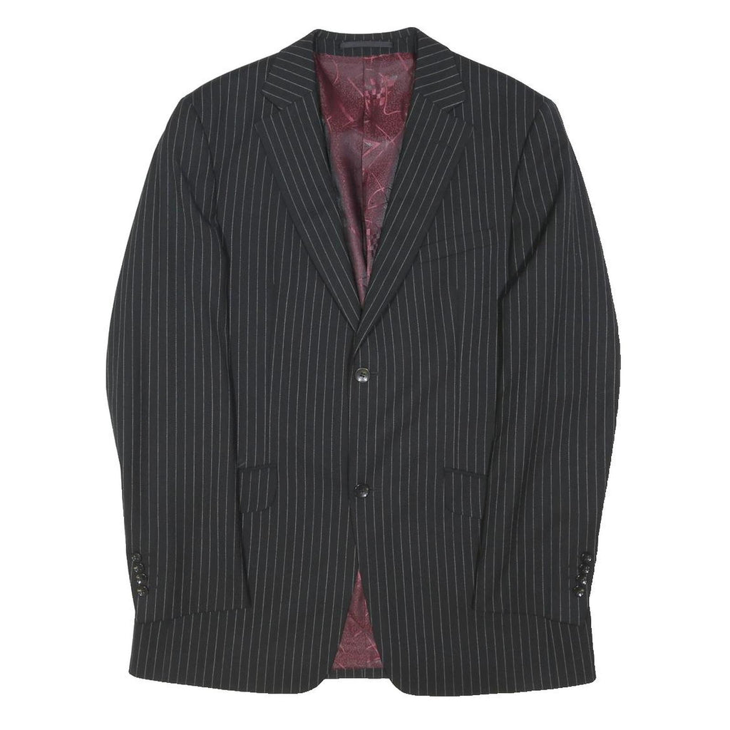 REMUS UOMO Mens Black Pinstripe Wool Blazer Jacket L Woven Tailored Formal