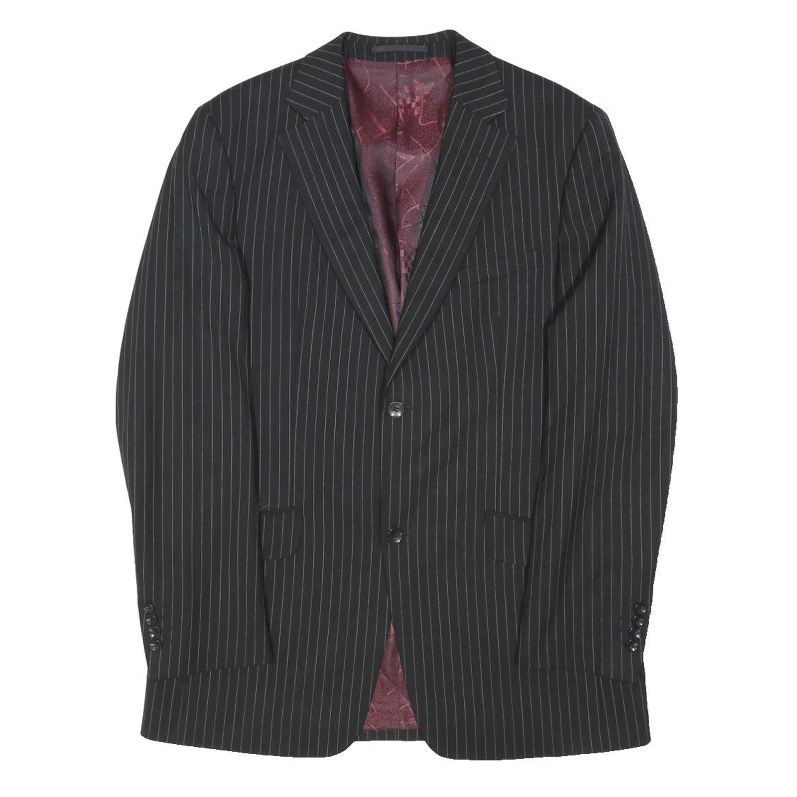 REMUS UOMO Mens Black Pinstripe Wool Blazer Jacket L Woven Tailored Formal