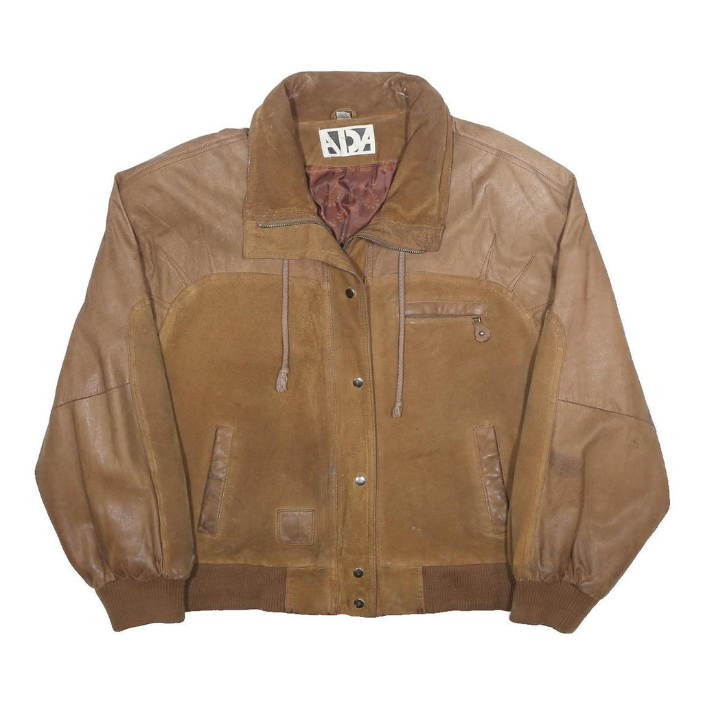 ADA Womens Brown Leather Bomber Jacket L Suede Zip Pockets Casual Outerwear