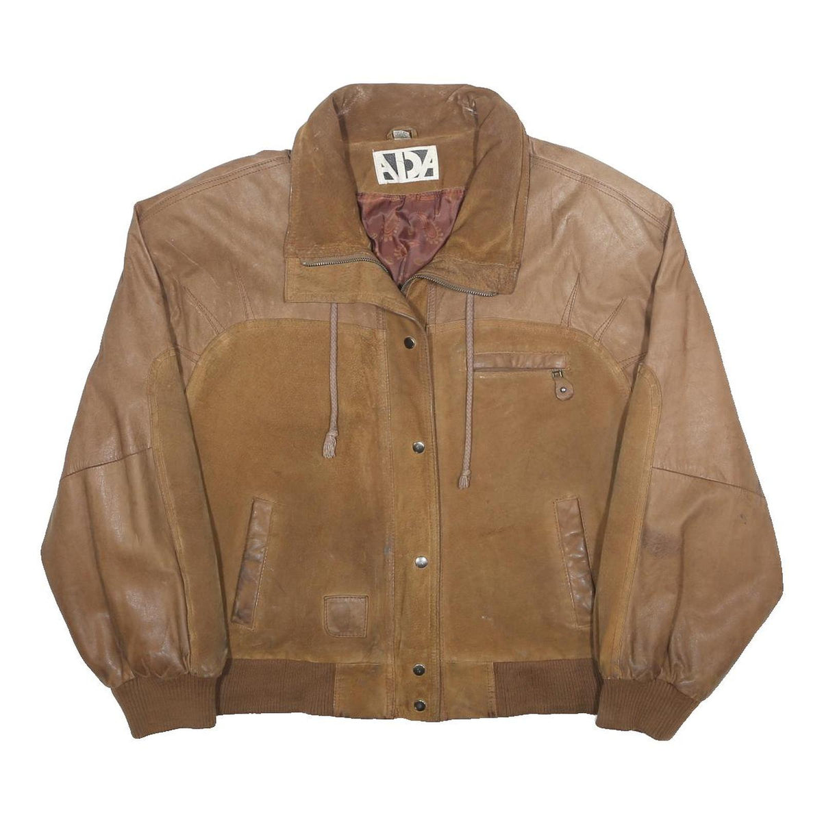 ADA Womens Brown Leather Bomber Jacket L Suede Zip Pockets Casual Outerwear