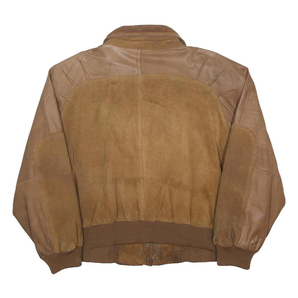 ADA Womens Brown Leather Bomber Jacket L Suede Zip Pockets Casual Outerwear