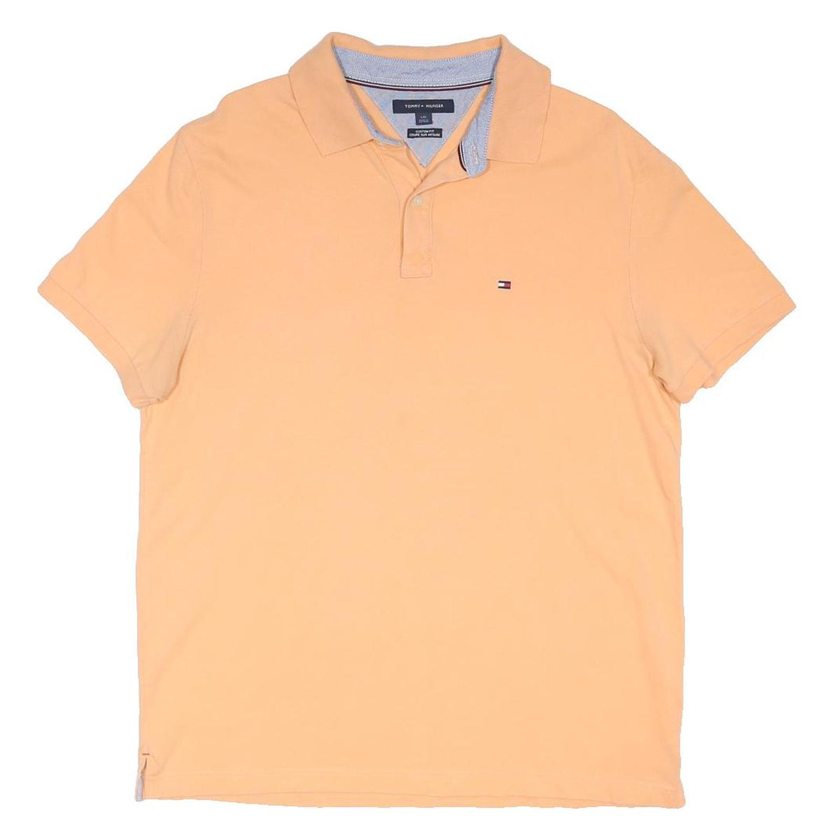 TOMMY HILFIGER Mens Peach Short Sleeve Plain Polo Shirt L Cotton Blend Casual