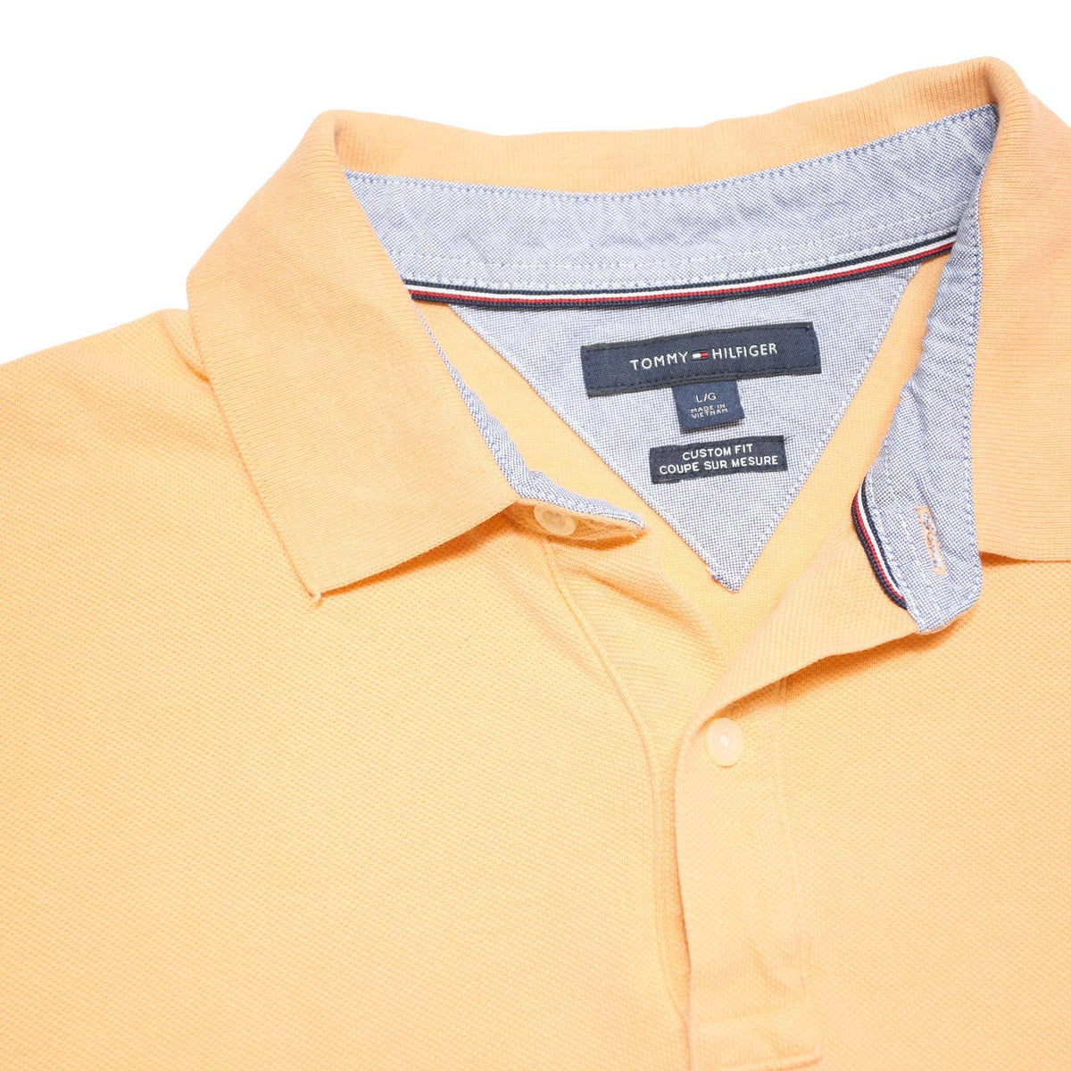 TOMMY HILFIGER Mens Peach Short Sleeve Plain Polo Shirt L Cotton Blend Casual