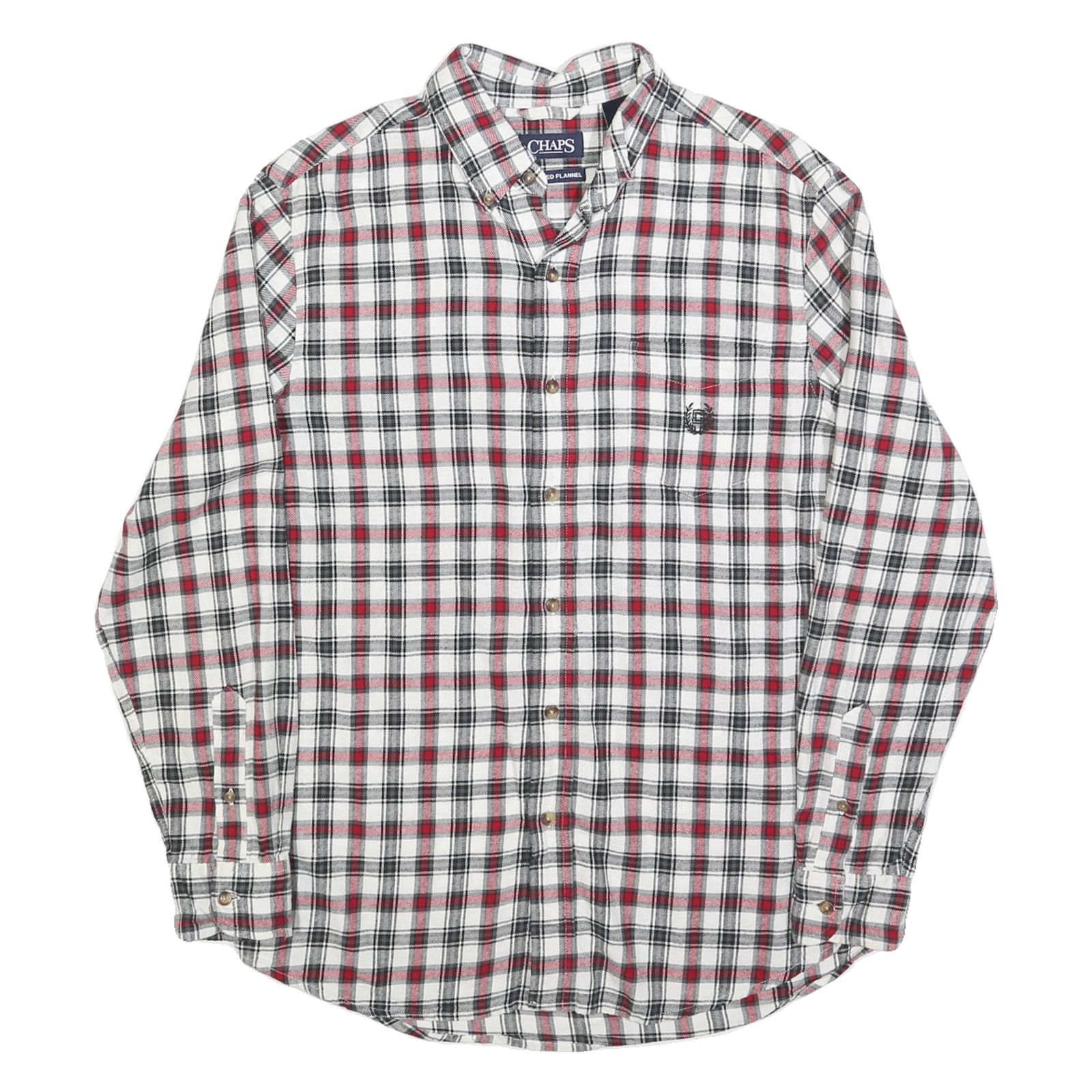CHAPS Mens White & Red Check Flannel Shirt M Cotton Casual Button-Down Long