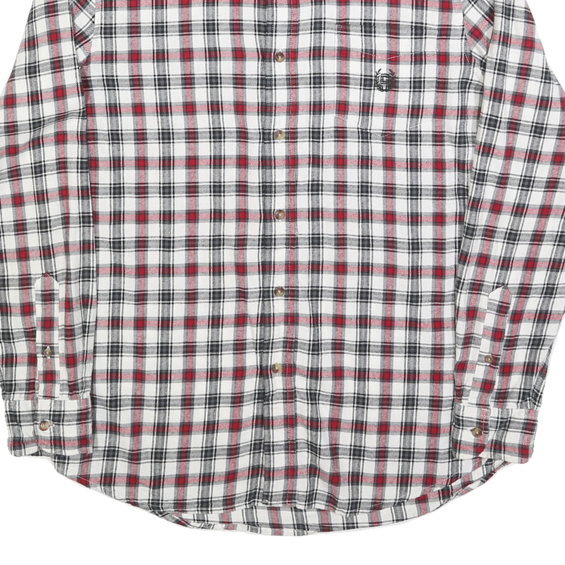 CHAPS Mens White & Red Check Flannel Shirt M Cotton Casual Button-Down Long