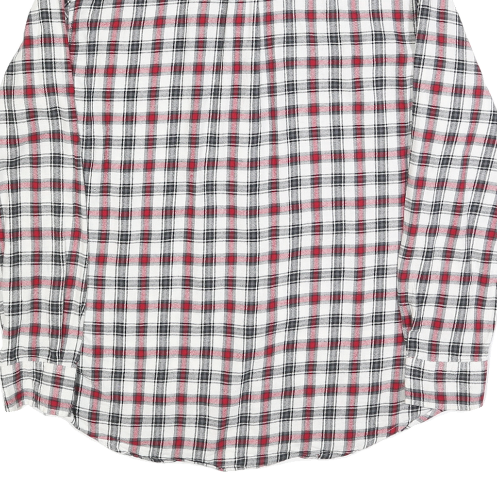 CHAPS Mens White & Red Check Flannel Shirt M Cotton Casual Button-Down Long