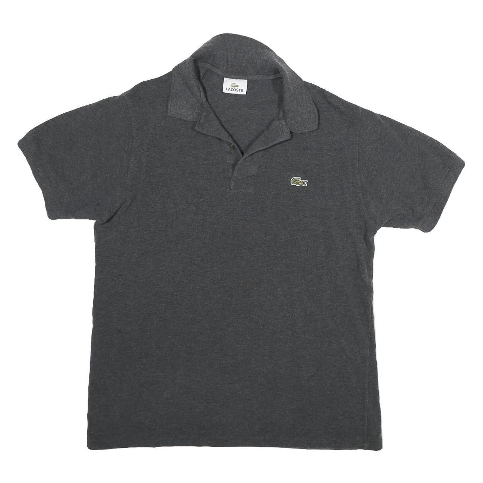 LACOSTE Mens Grey Short Sleeve Plain M Cotton Blend Polo Shirt Casual