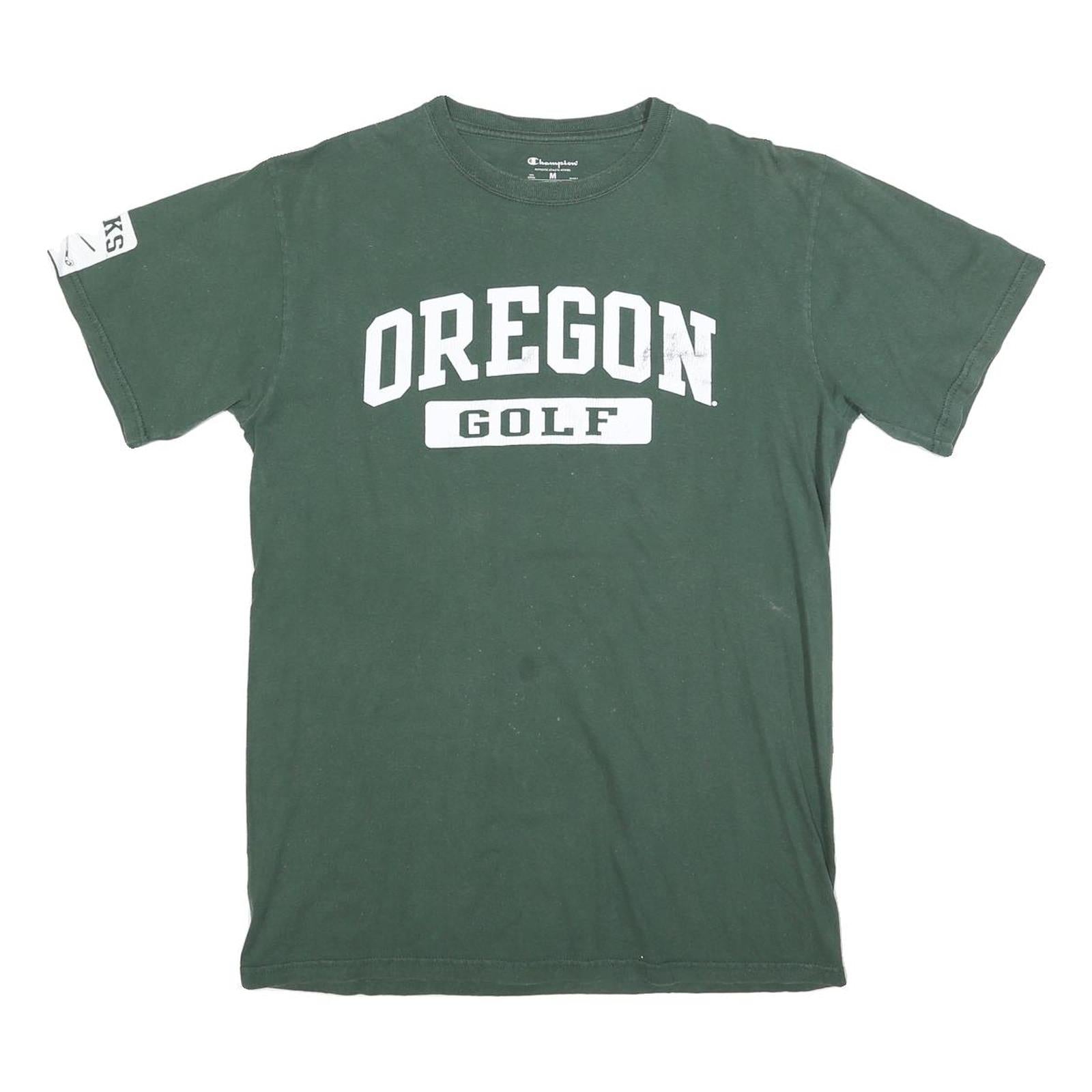 CHAMPION Mens Green Oregon Golf T-Shirt M Short Sleeve Crew Neck Cotton Blend