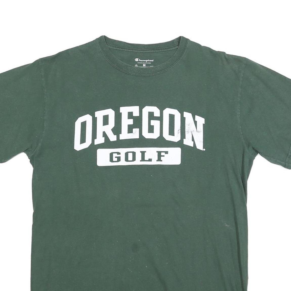 CHAMPION Mens Green Oregon Golf T-Shirt M Short Sleeve Crew Neck Cotton Blend