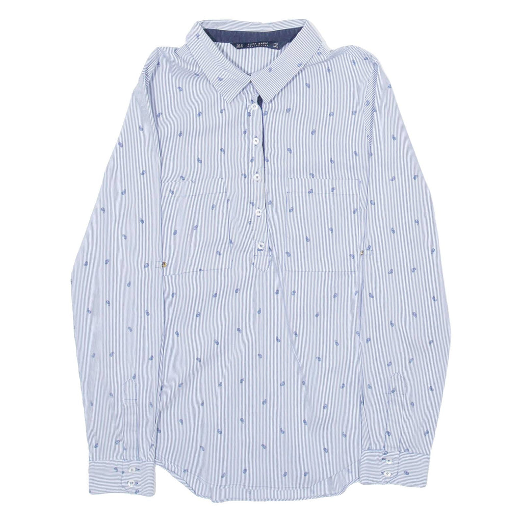 ZARA Womens Printed Shirt Blue Collared Long Sleeve Striped S