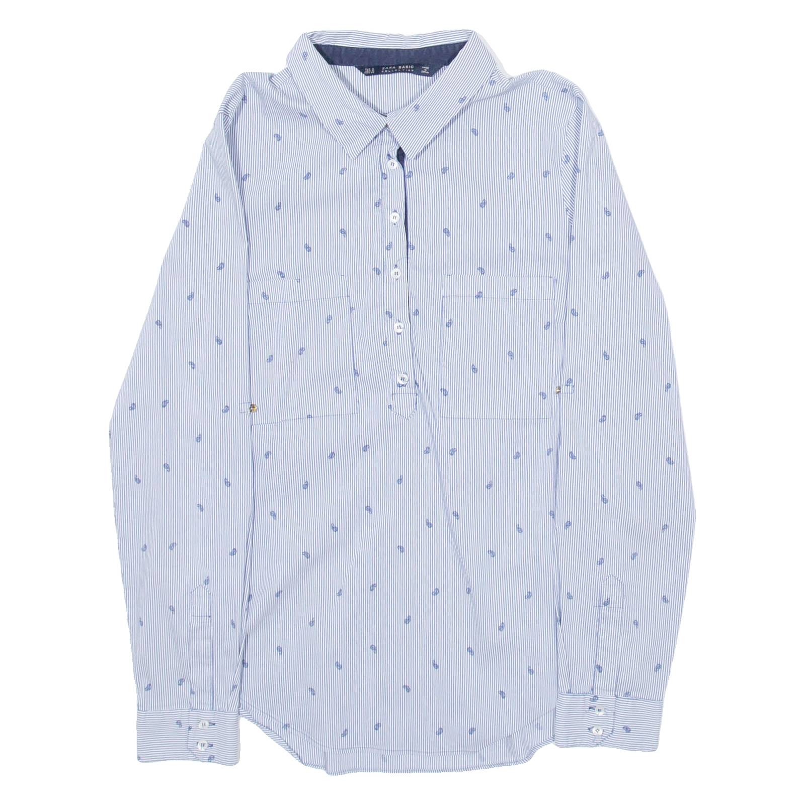 ZARA Womens Printed Shirt Blue Collared Long Sleeve Striped S