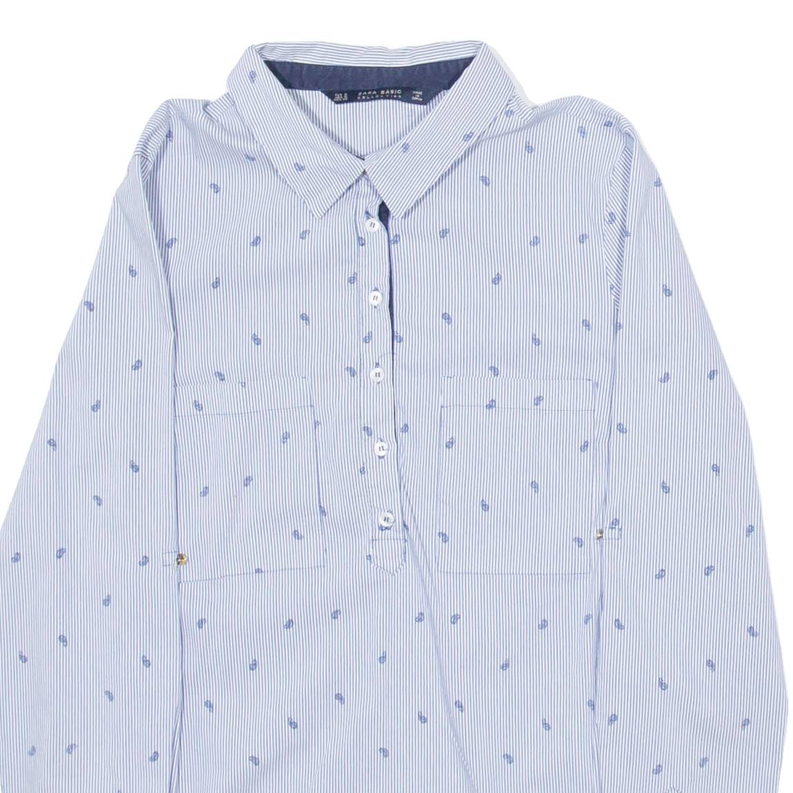 ZARA Womens Printed Shirt Blue Collared Long Sleeve Striped S