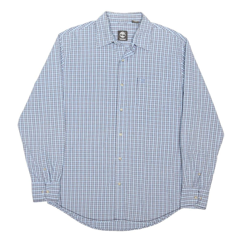 TIMBERLAND Mens Blue Check Shirt M Cotton Blend Casual Long Sleeve Button Cuff