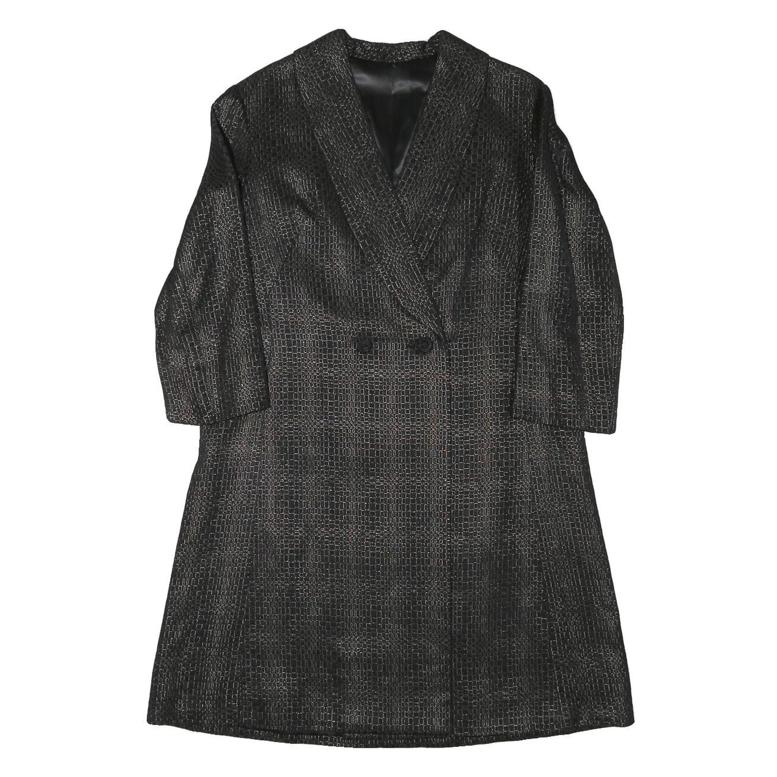 Womens Black Textured Button Jacket M Polyester Blend Classic Formal Outerwear