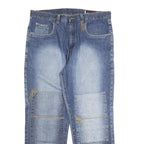 PHAT FARM Mens Relaxed Blue Denim Rinse Jeans W40 L33 Patchwork Cotton Blend