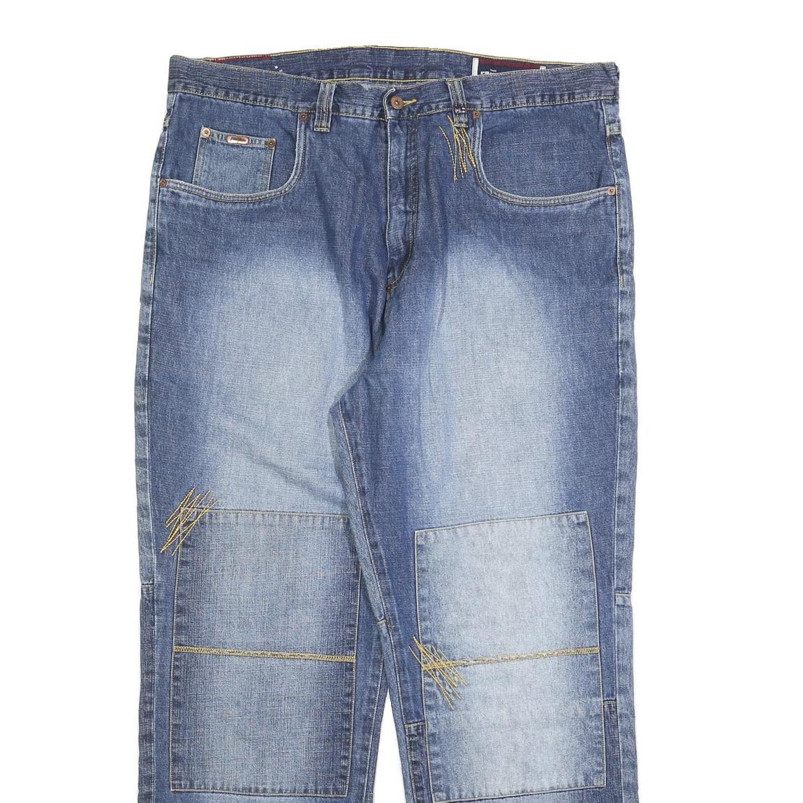 PHAT FARM Mens Relaxed Blue Denim Rinse Jeans W40 L33 Patchwork Cotton Blend