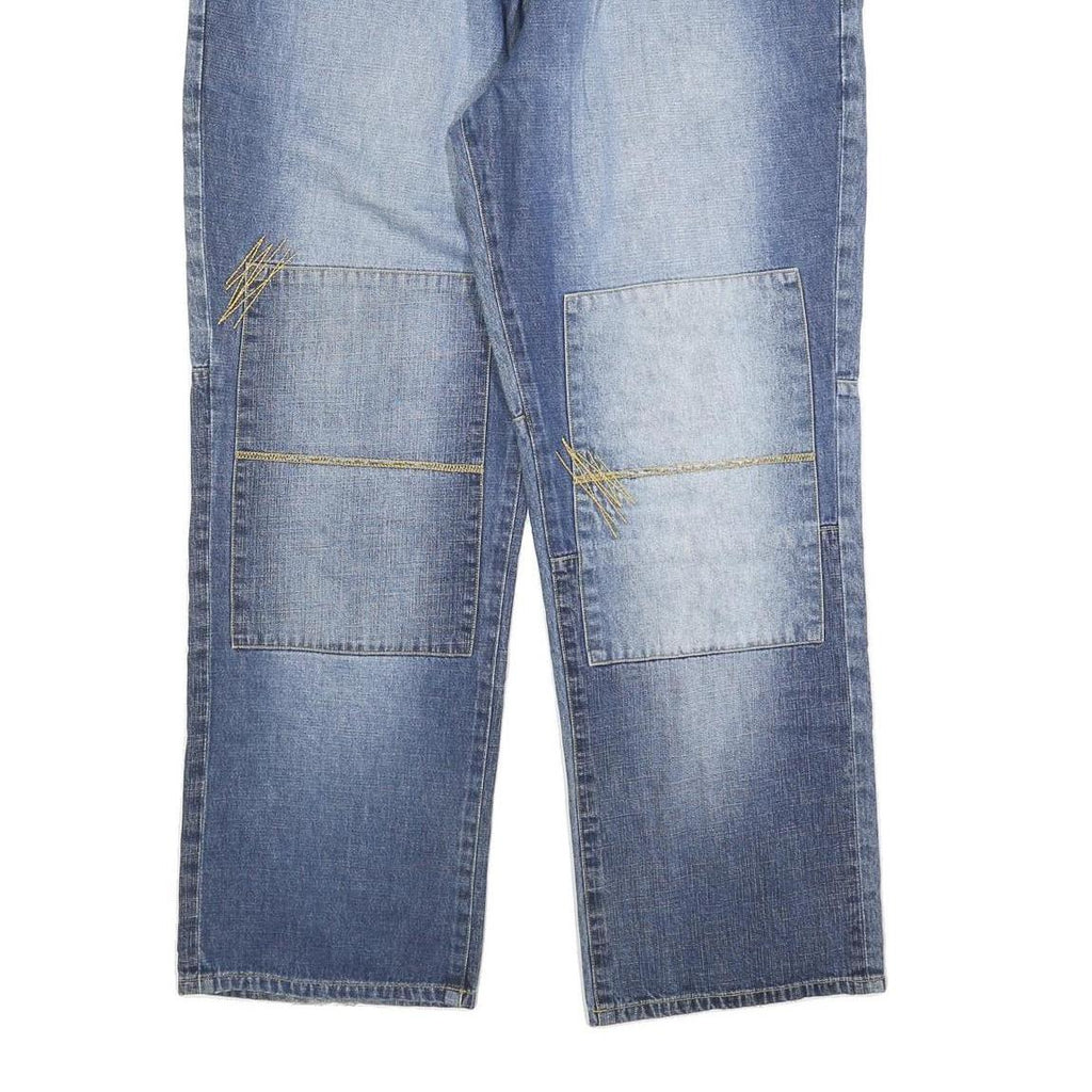 PHAT FARM Mens Relaxed Blue Denim Rinse Jeans W40 L33 Patchwork Cotton Blend