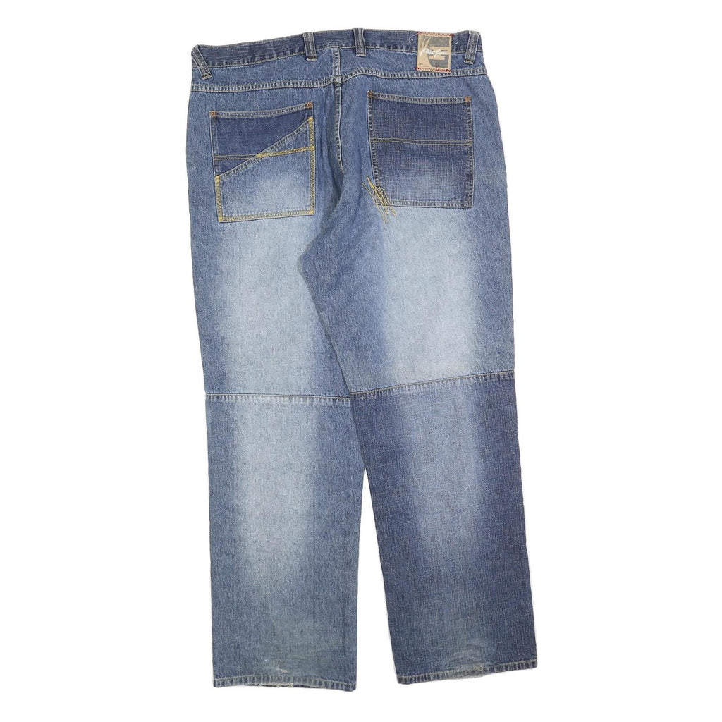 PHAT FARM Mens Relaxed Blue Denim Rinse Jeans W40 L33 Patchwork Cotton Blend