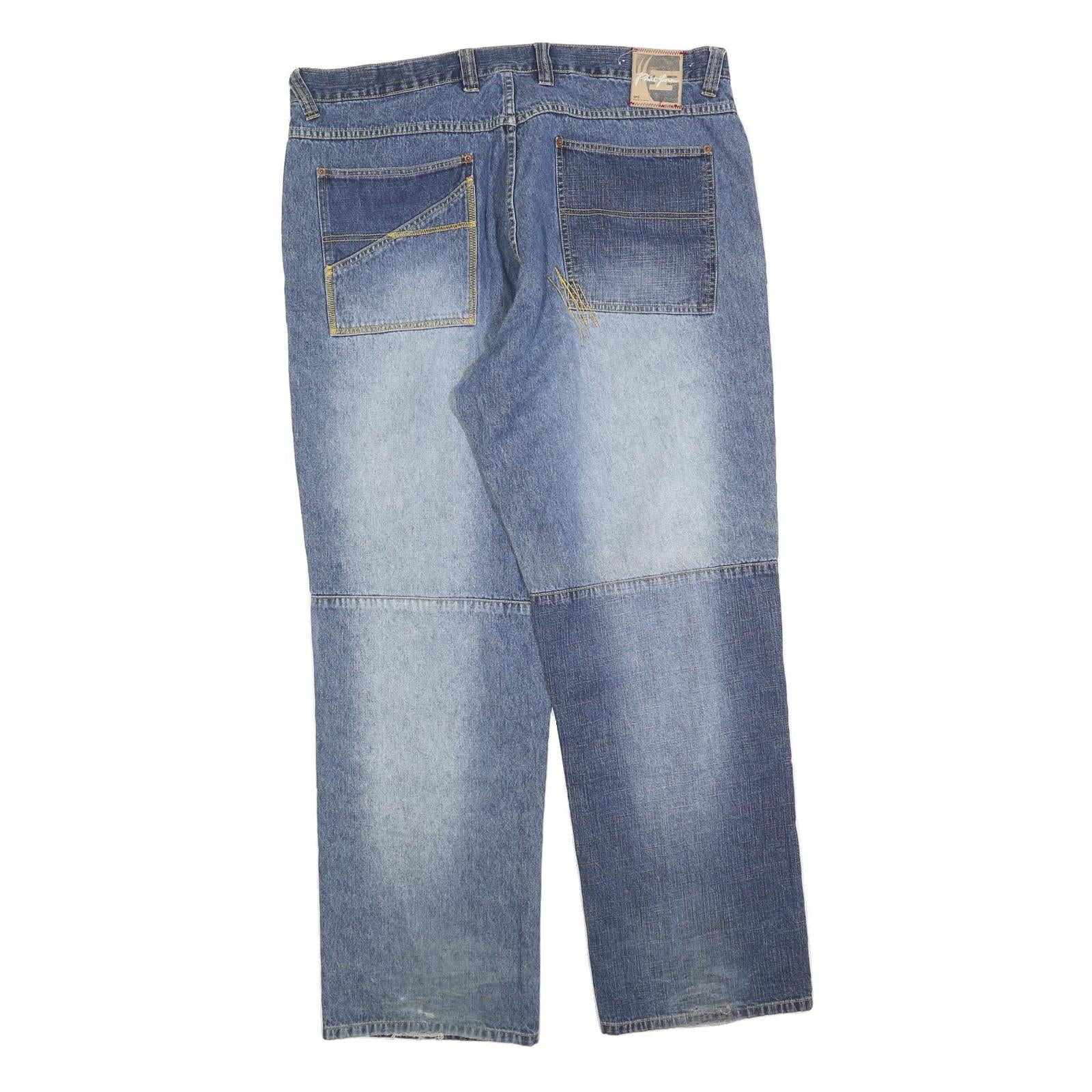 PHAT FARM Mens Relaxed Blue Denim Rinse Jeans W40 L33 Patchwork Cotton Blend
