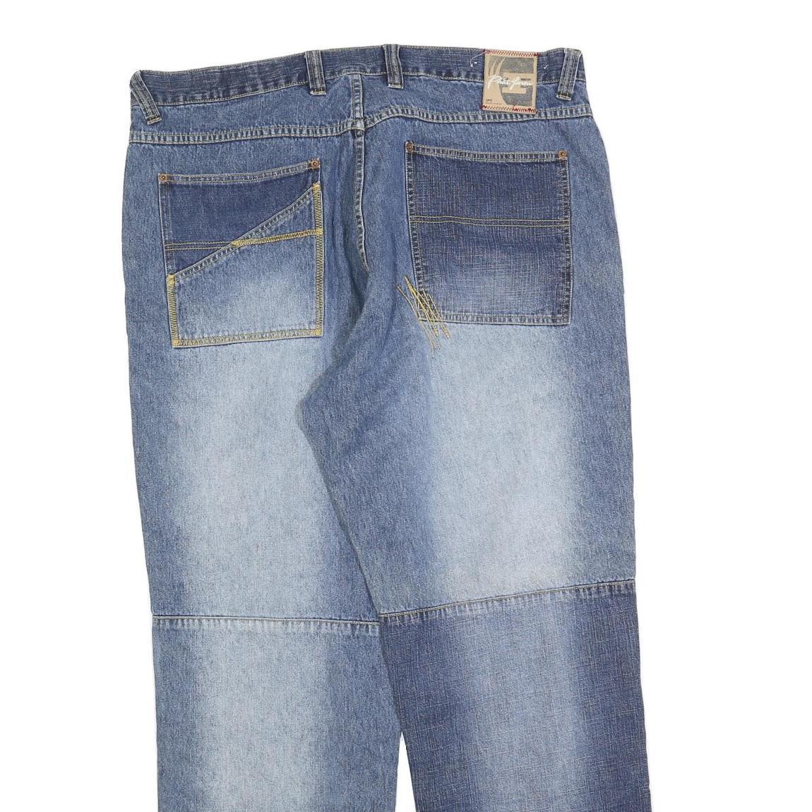 PHAT FARM Mens Relaxed Blue Denim Rinse Jeans W40 L33 Patchwork Cotton Blend