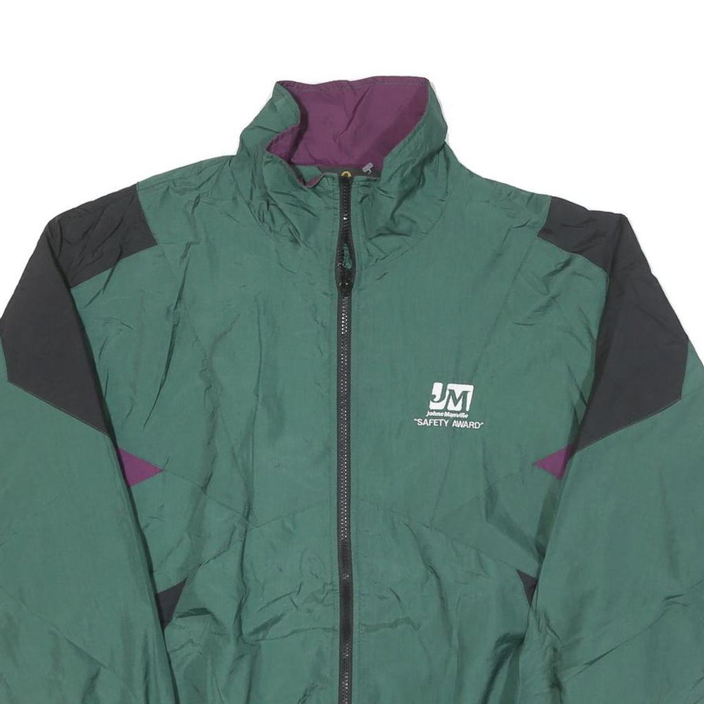 QUALITY Mens Green & Purple Zip Jacket M Polyester Blend Colourblock Sportswear