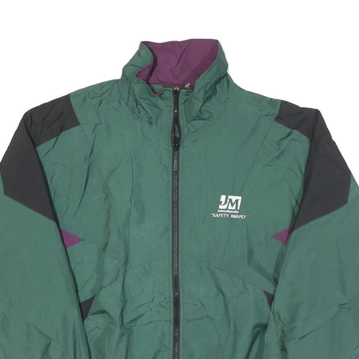 QUALITY Mens Green & Purple Zip Jacket M Polyester Blend Colourblock Sportswear